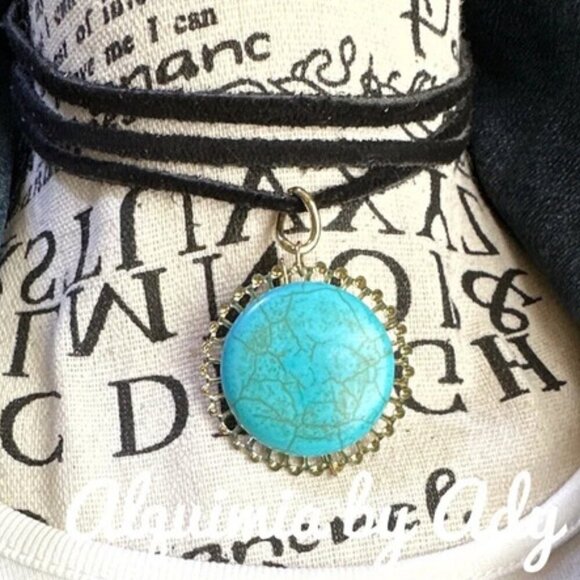 ultra bigturquoise medallion natural suede leather rope choker necklace